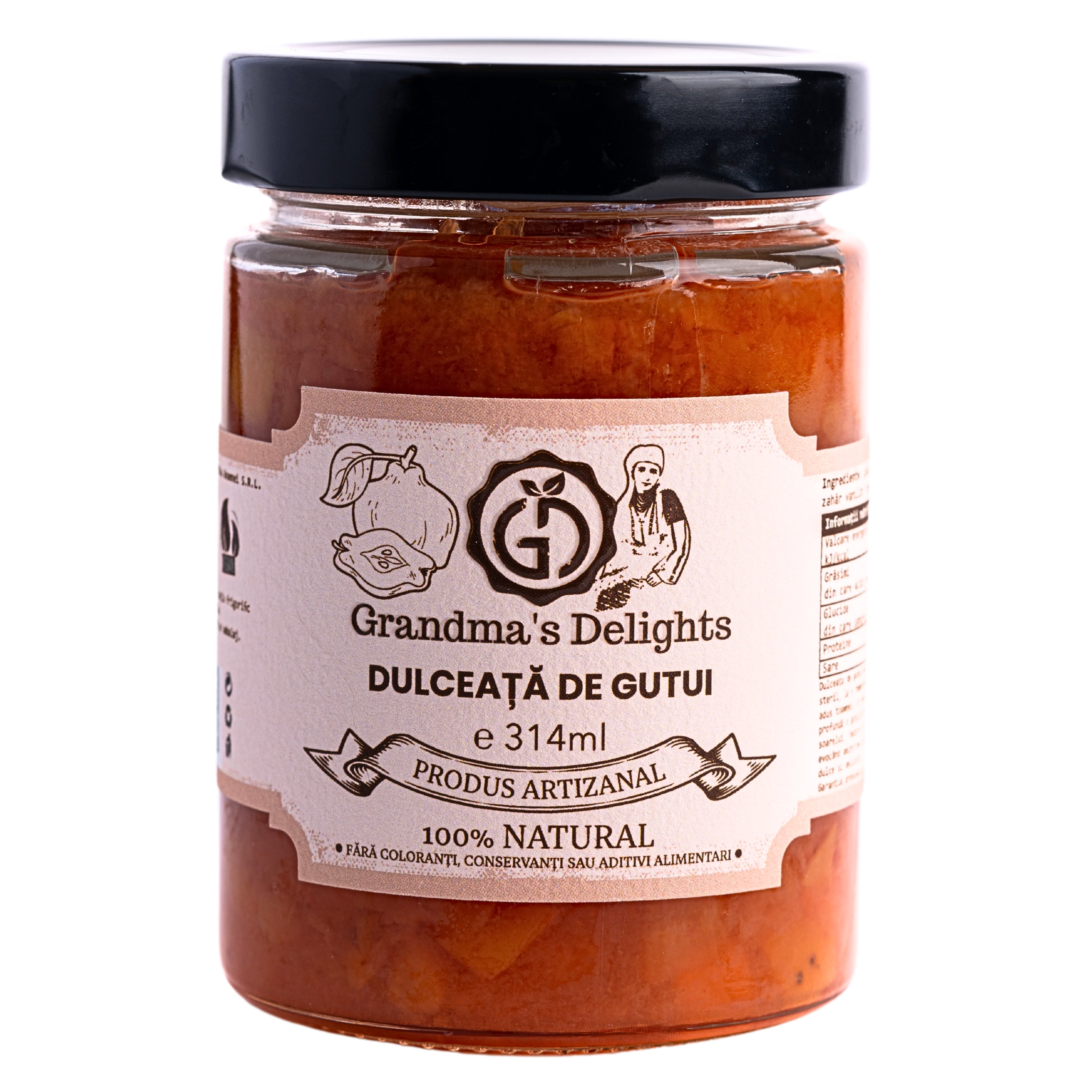 Dulceață de Gutui Grandma's Delights, 100% Naturală, Fără Conservanți, Aromă Autentică din Gutuie Coaptă 314ml